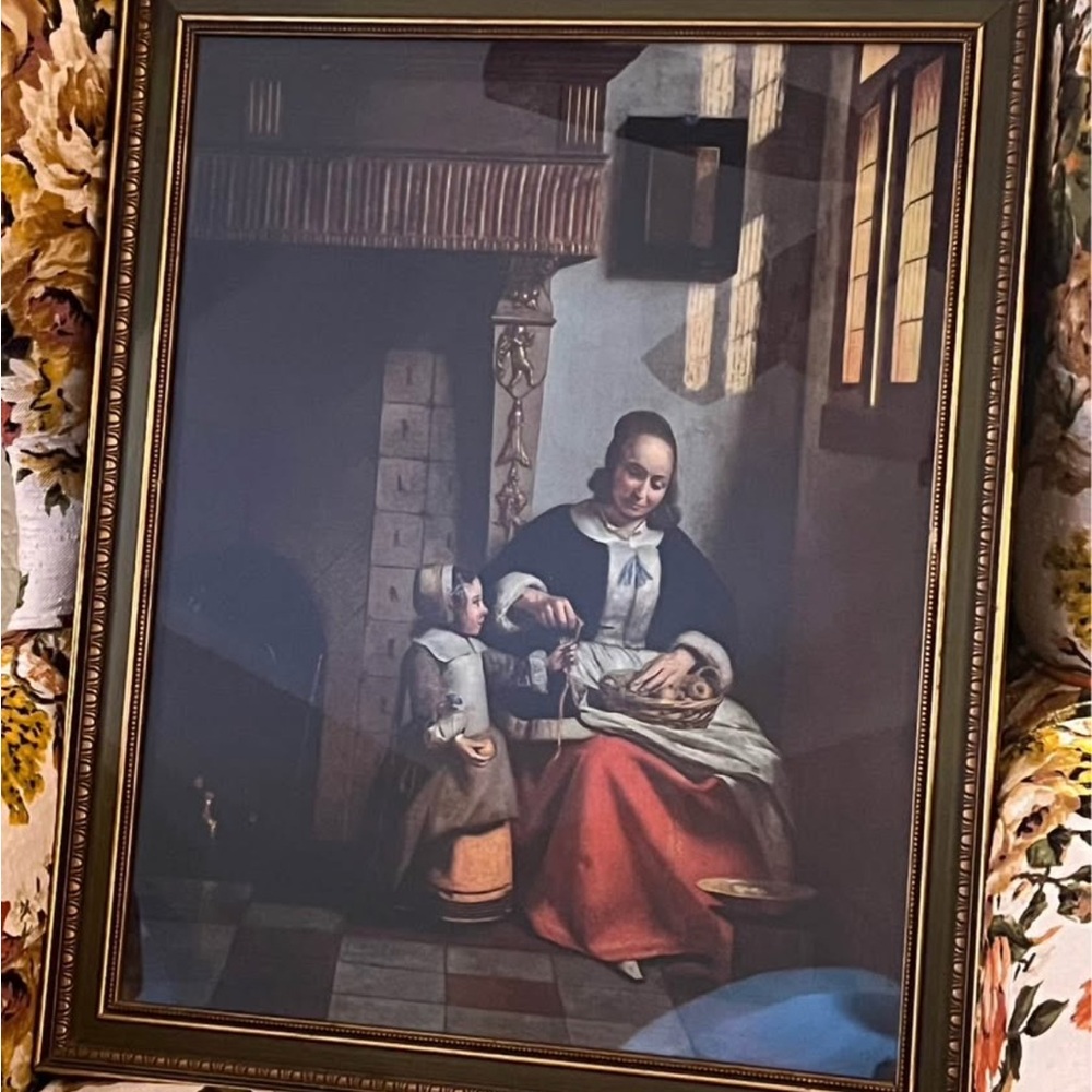 Vintage Framed Print, Woman Peeling Apples by Peter DeHooch